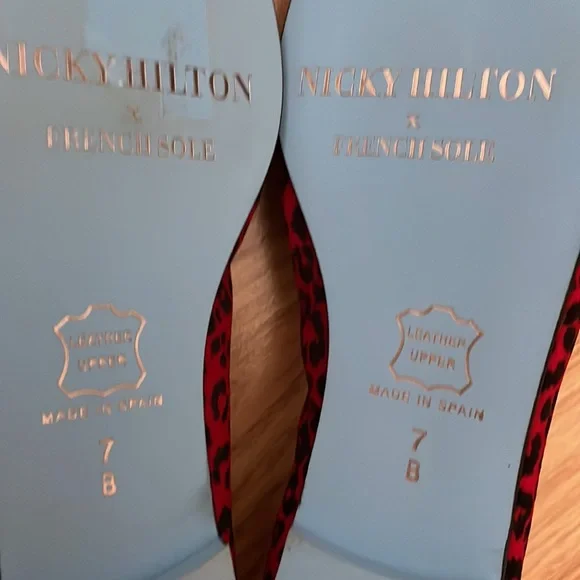 NICKY HILTON x FRENCH SOLE Red Black Animal Print Ballet Flats Leather Sz 7 - Picture 9 of 10